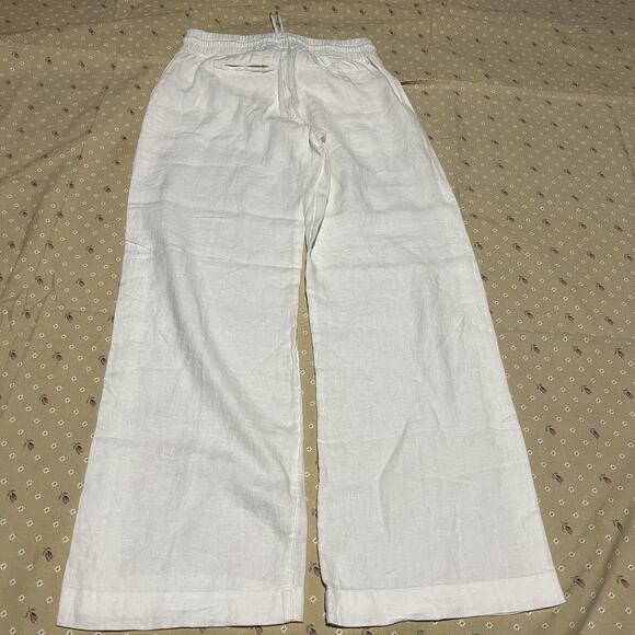 Athleta Pants Womens 6 White Linen Wide Leg Drawstring Zip Pockets Summer Beach - Picture 7 of 7